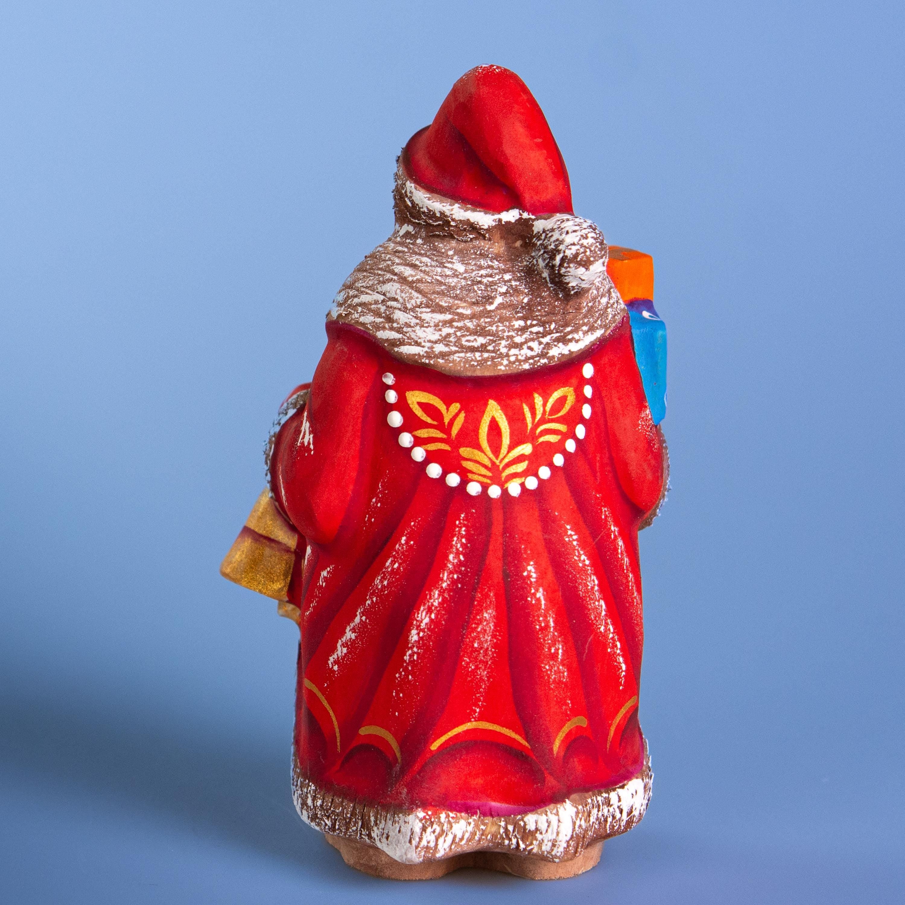 Carved wood Santa figurine with songbirds collector gift 5.5 inch
