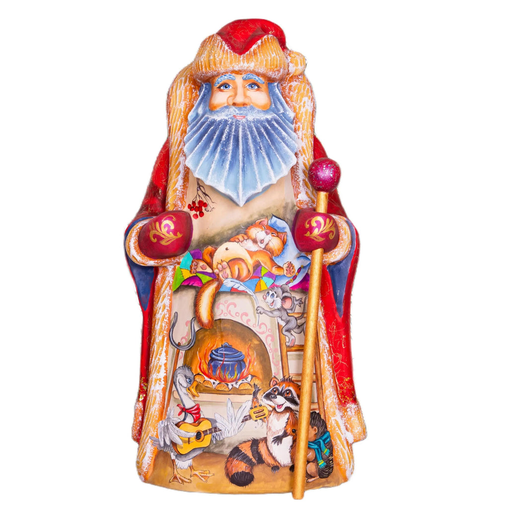 Hand-Carved Wooden Santa Claus Figurine: Whimsical Christmas Decor