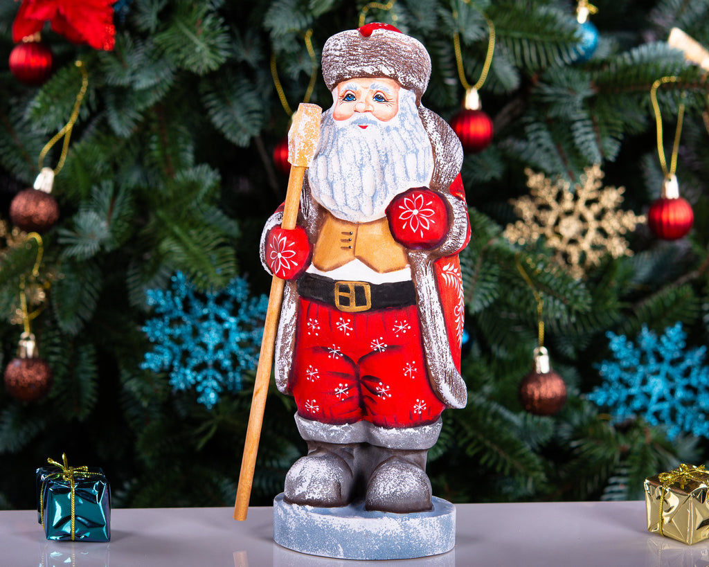 Hand-Carved Wooden Santa Claus Figurine: Holiday Home Decor (10 inch)
