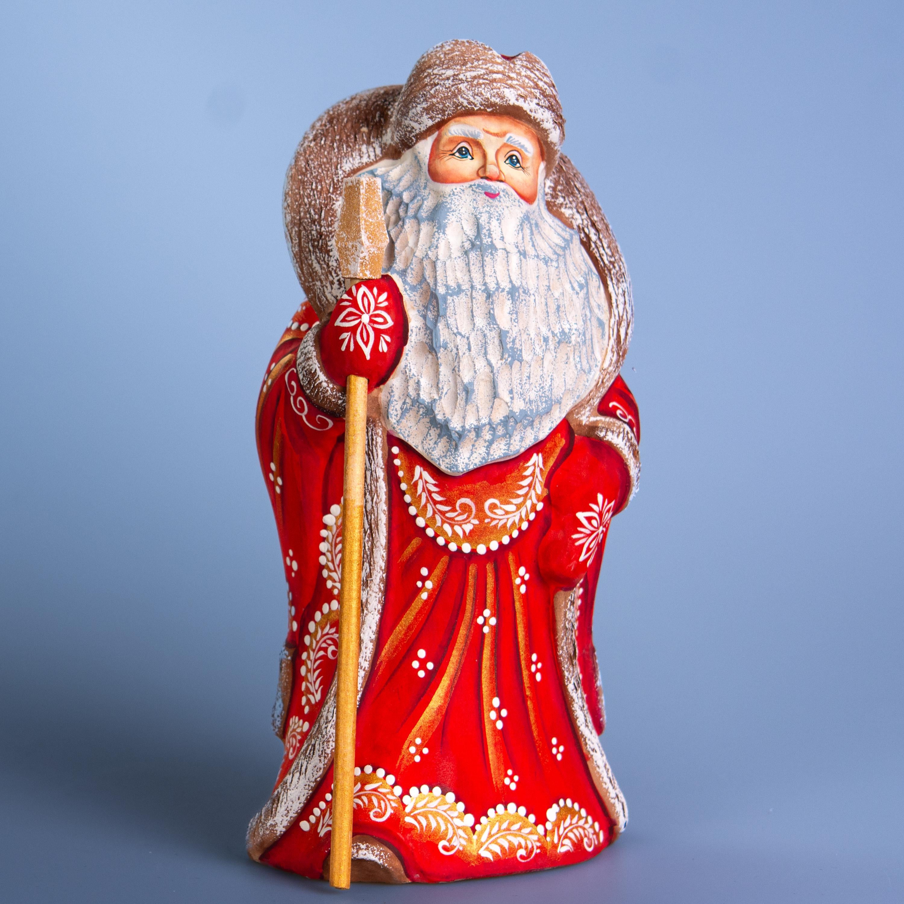Hand-Carved Wooden Santa Claus Figurine: 9" Christmas Decor