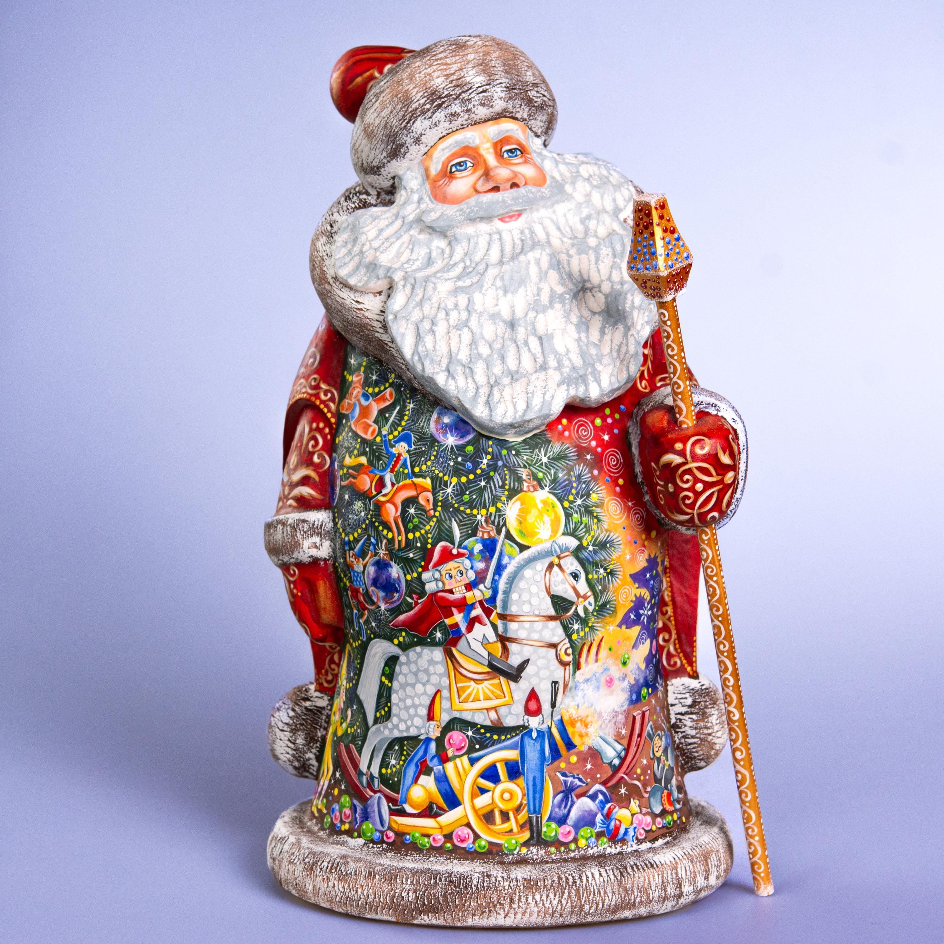 Hand Carved Wooden Santa Statue 14", Nutcracker Scene, Old World