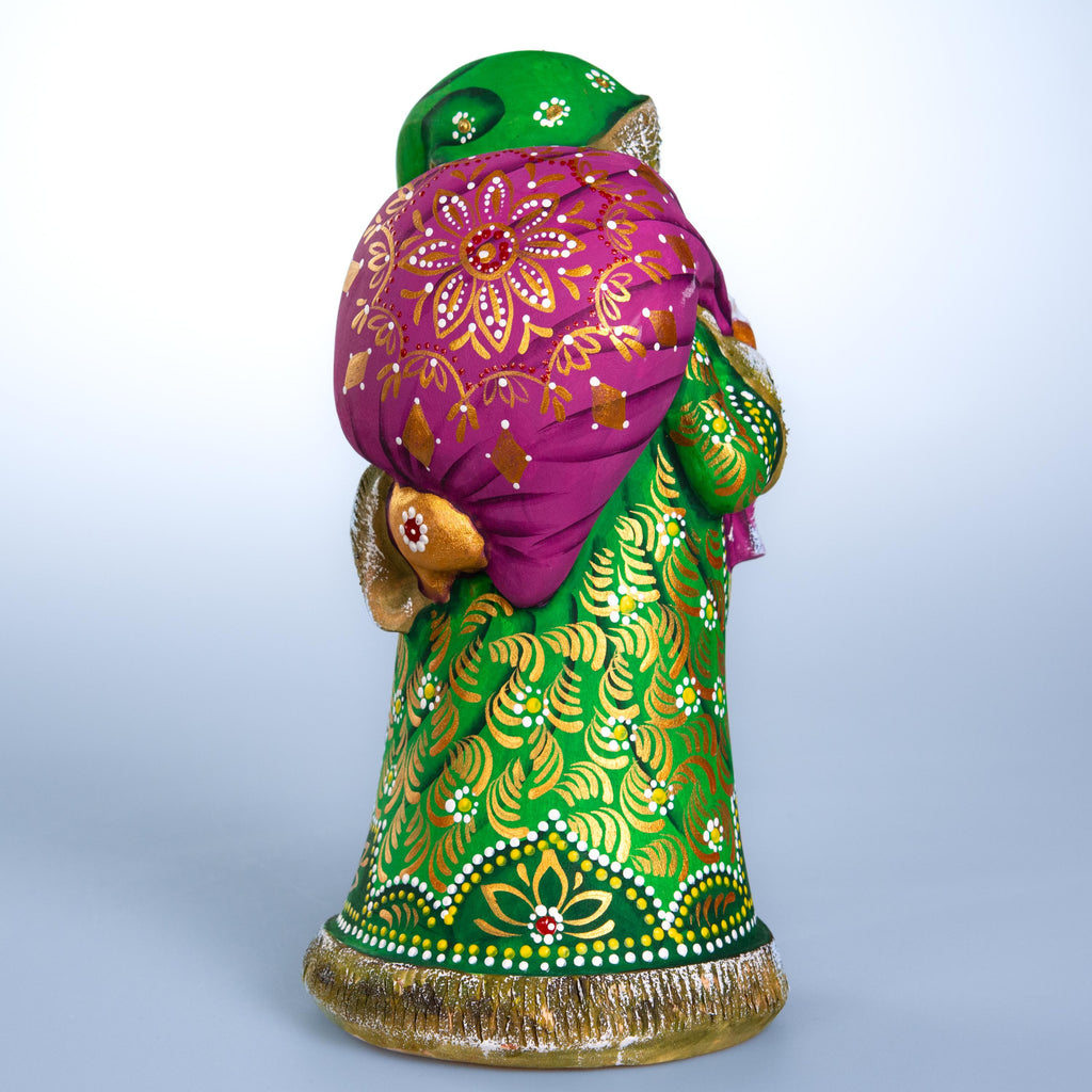Hand carved green Santa wooden figurine 9.1 inch, folk art collectible