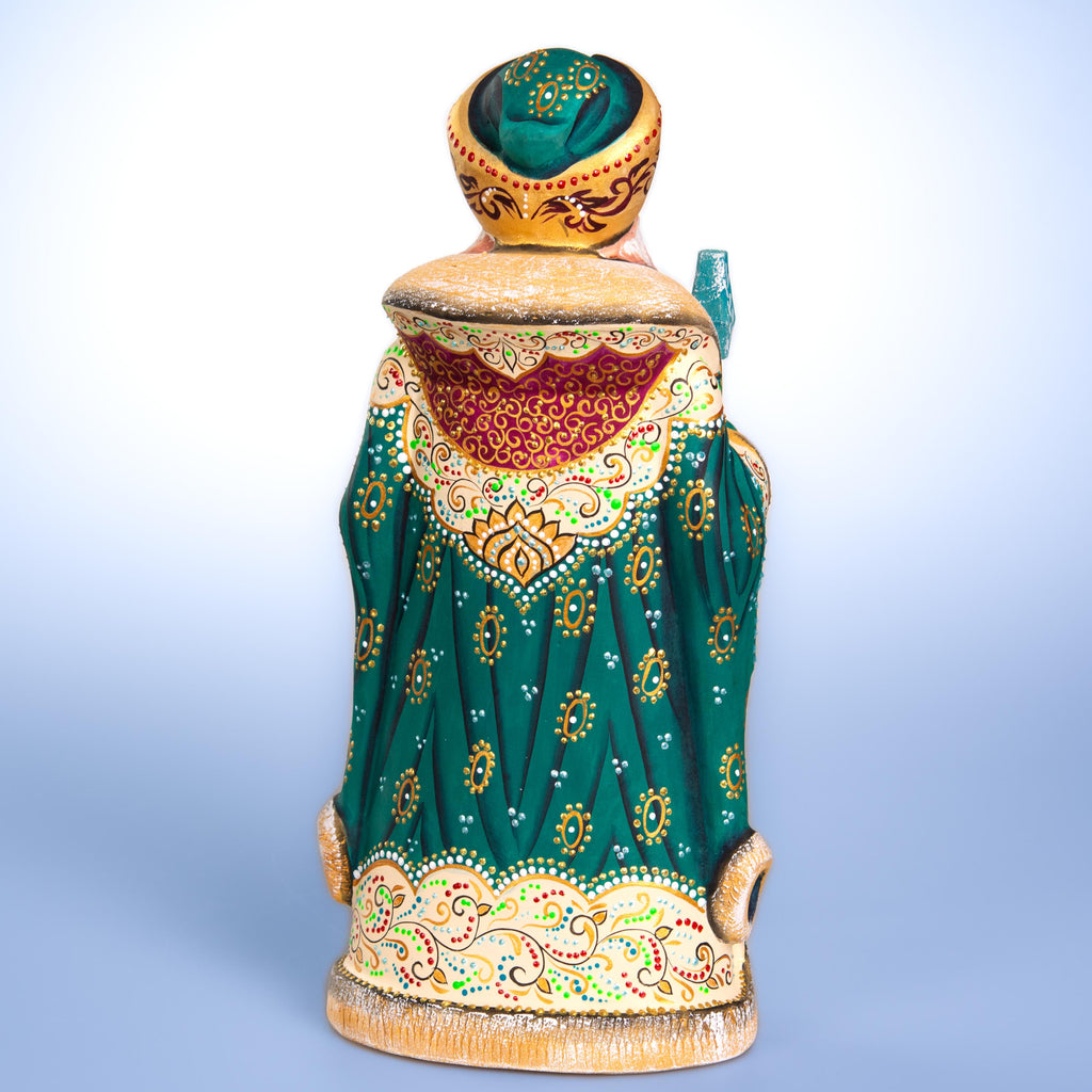Kris Kringle Santa figurine 12 inch, emerald coat mantel display