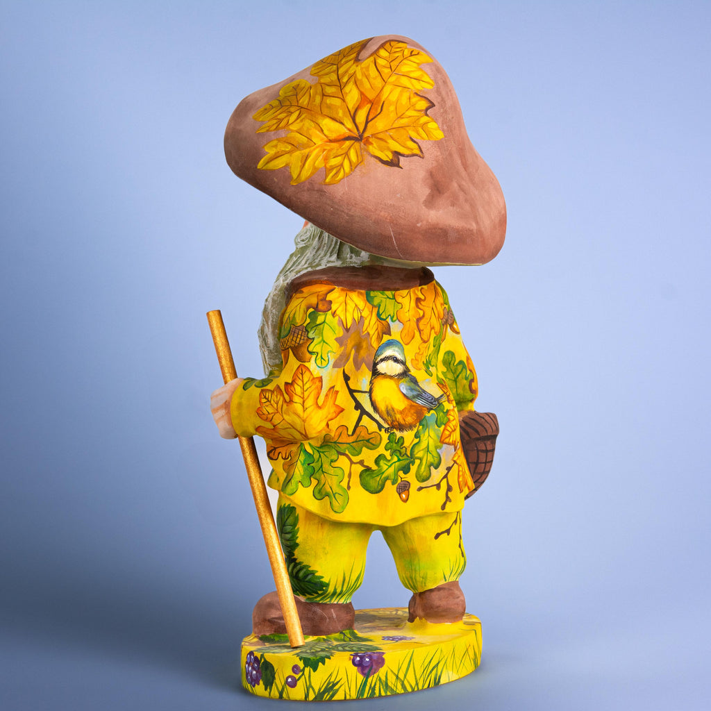 Hand Carved Mushroom Man Figurine 11 inch: Whimsical Autumn Decor