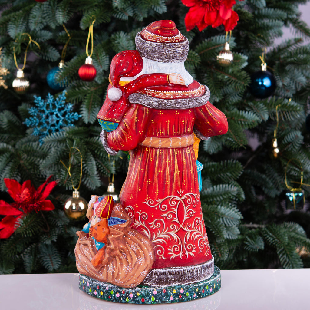 Large Santa Claus statue with children and toys, hand painted, 14 inch