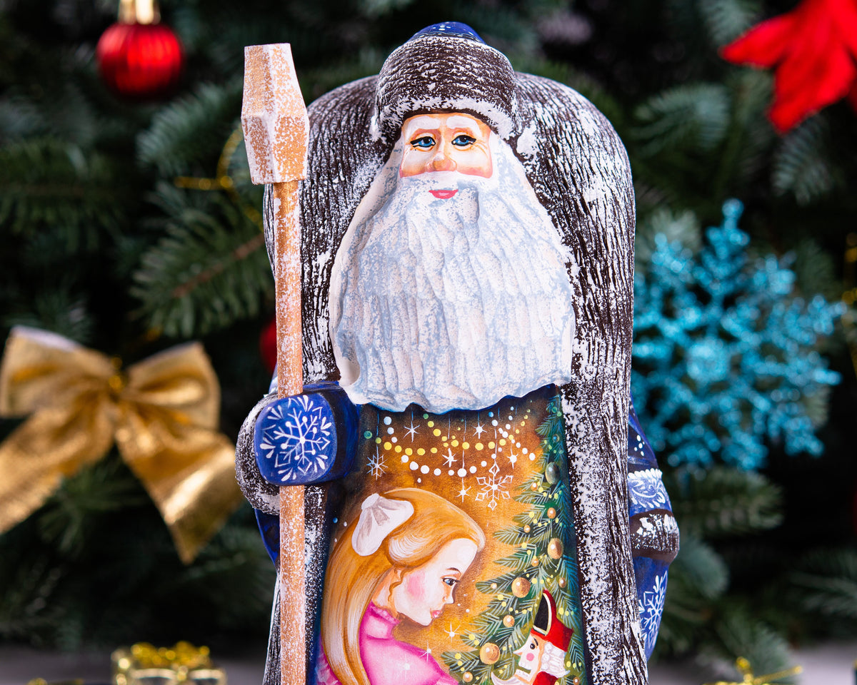 Old-World Santa wooden figurine 9.5 inch, Nutcracker ballet scene, holiday mantel centerpiece