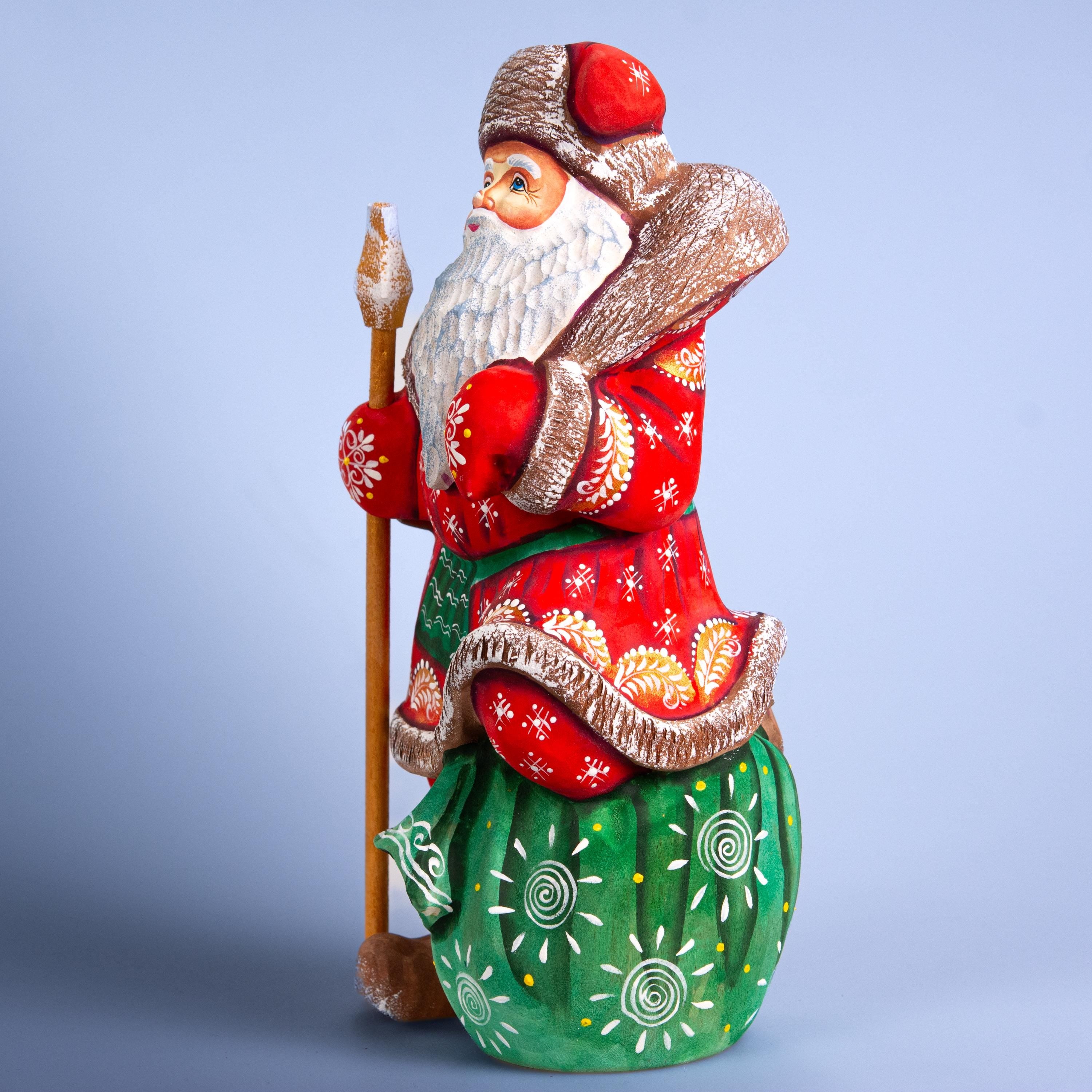 Hand carved Wooden vintage Santa Claus figurine, handmade Christmas home decoration indoor, funny Christmas gift made in Ukraine