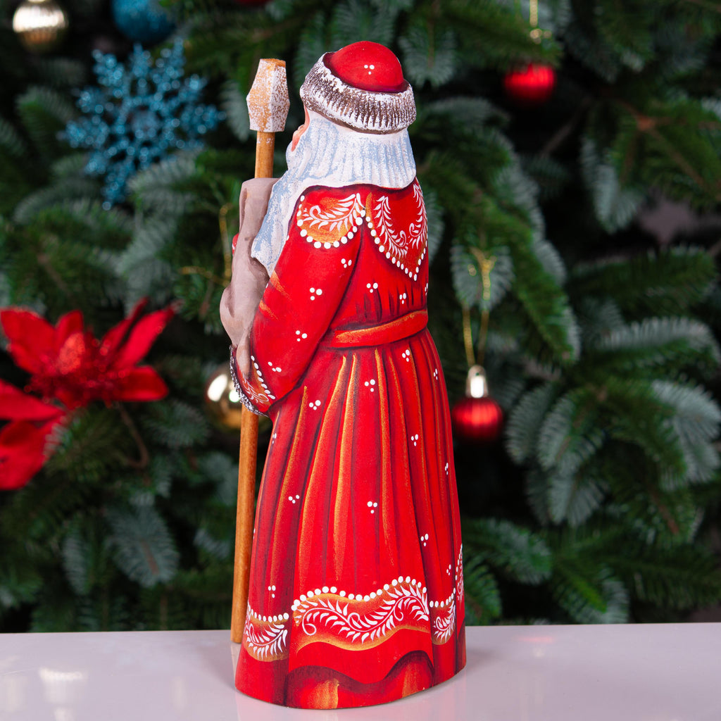 Hand Carved Wooden Santa Figurine with Puppy: Folk Art Christmas Decor