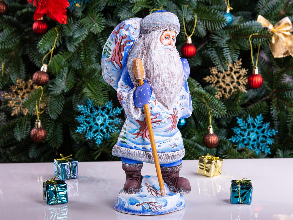 Hand carved Old-World Santa wooden figurine 11 inch, Winnie-the-Pooh scene, mantel decor