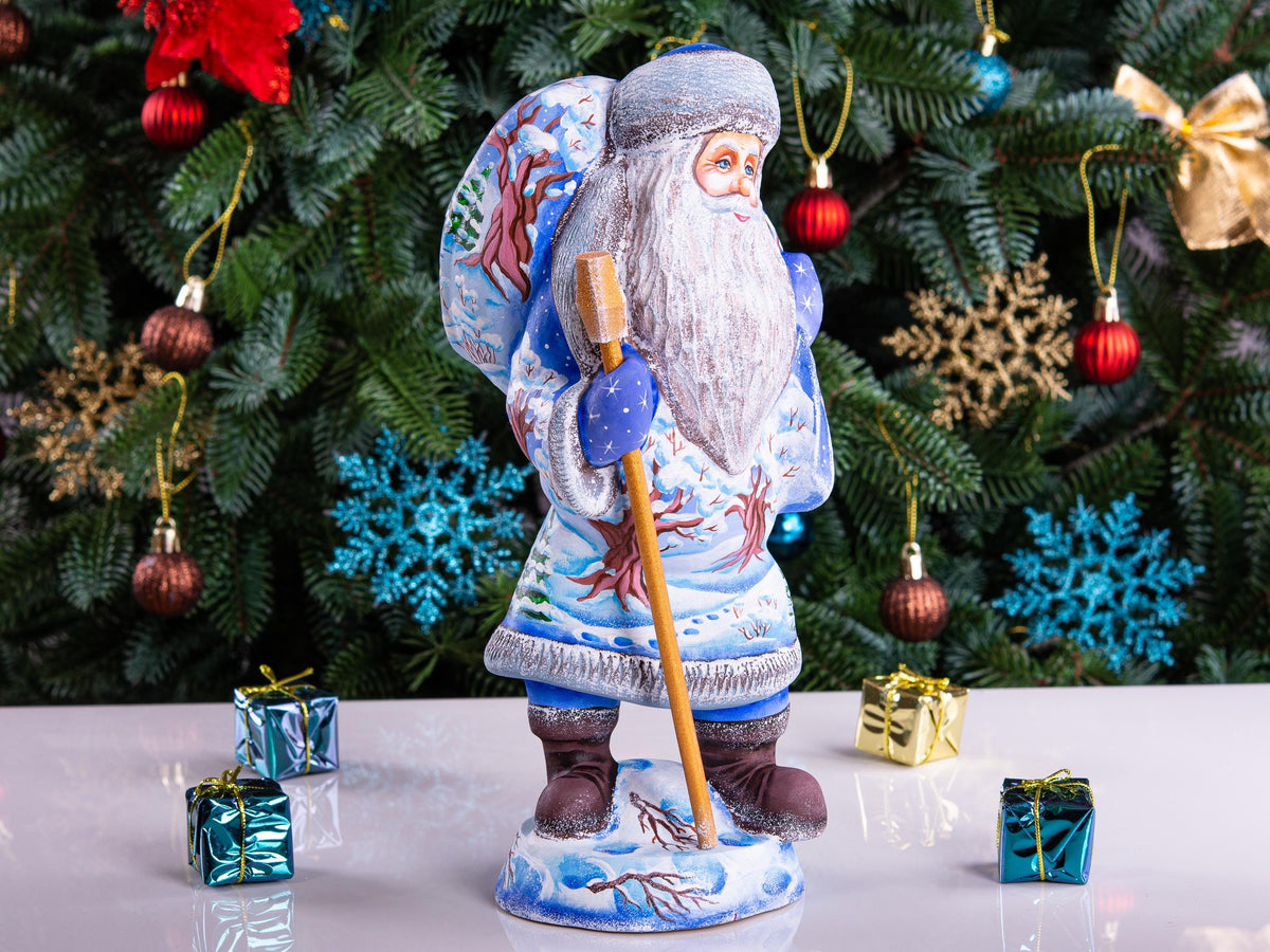 Hand carved Old-World Santa wooden figurine 11 inch, Winnie-the-Pooh scene, mantel decor