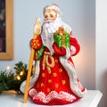 Father Christmas wooden figurine 7 inch, gift in hand, tabletop centerpiece, folk art