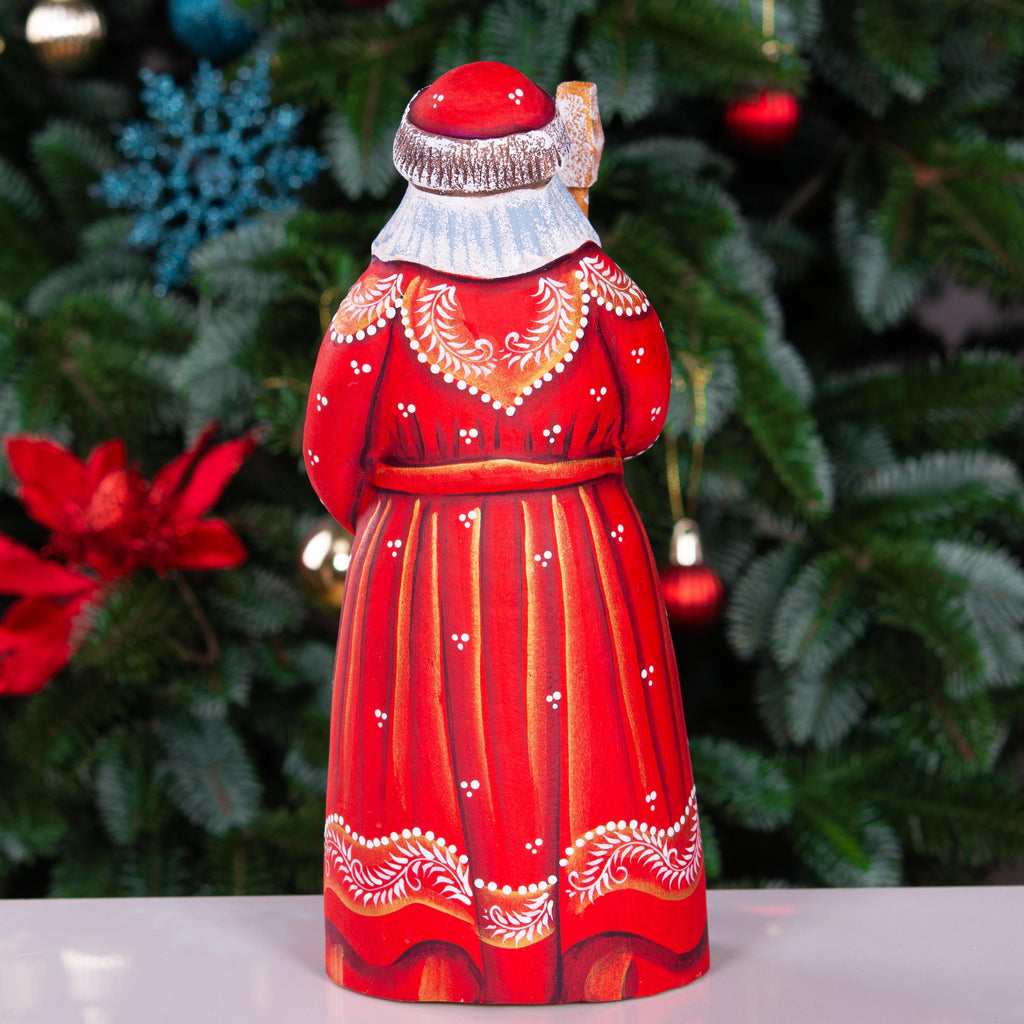 Hand Carved Wooden Santa Figurine with Puppy: Folk Art Christmas Decor