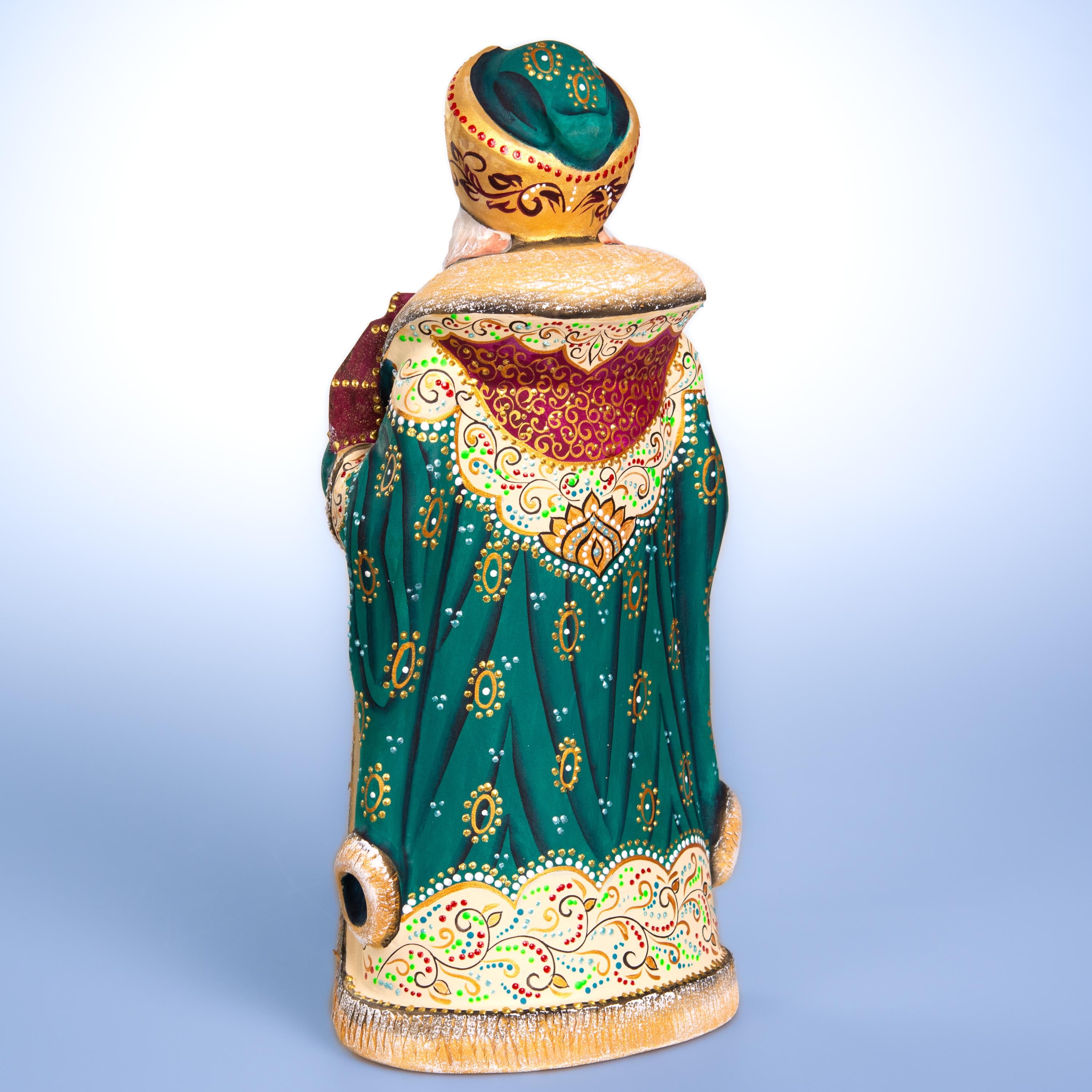 Kris Kringle Santa figurine 12 inch, emerald coat mantel display