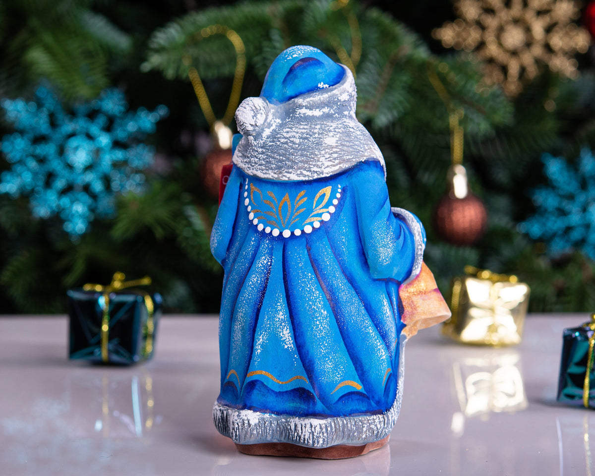 Santa Figurine Hand Carved Wood Bell and Gifts Bird Accents 5.5″