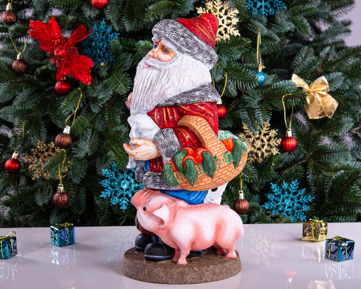 Hand Carved Wooden Rancher Santa Claus Figurine: 14" Christmas Decor