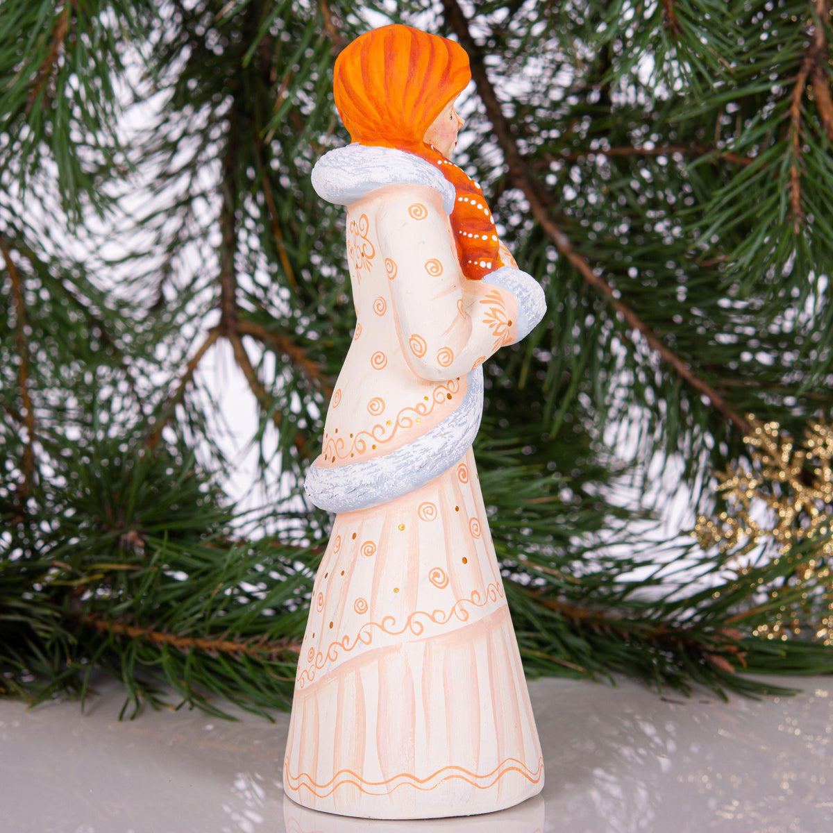 Hand carved Snow Maiden wooden figurine 8.2 inch, winter mantel decor