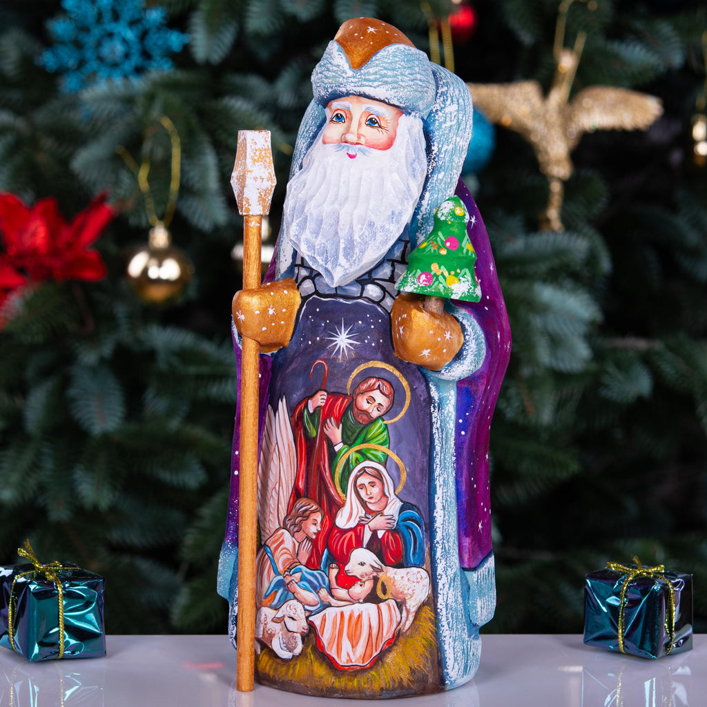 Wooden Santa figurine 9", Nativity Holy Family, Artist Painted Folk Art