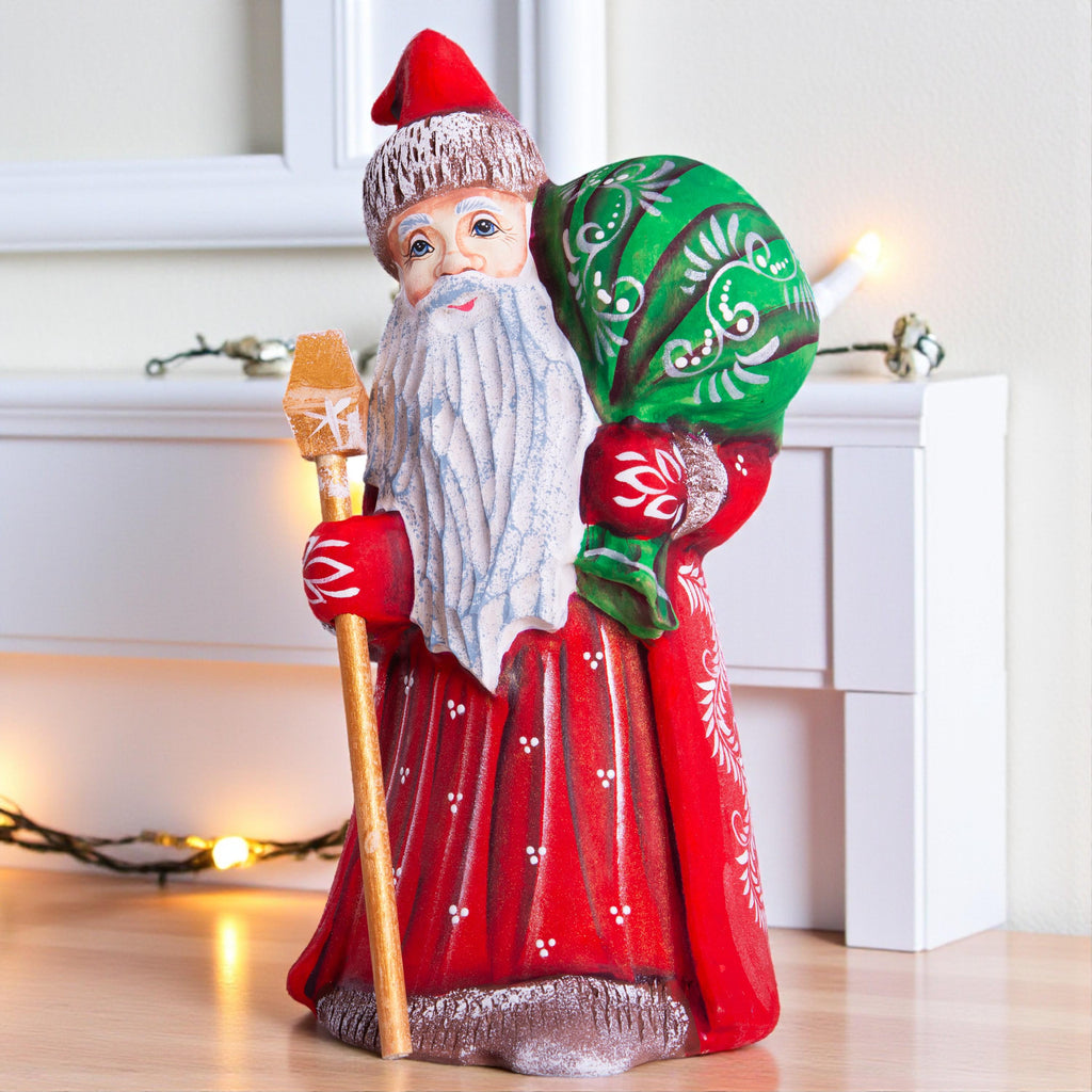Hand-Carved Wooden Santa Claus Figurine: Retro Christmas Decor (8 inch)