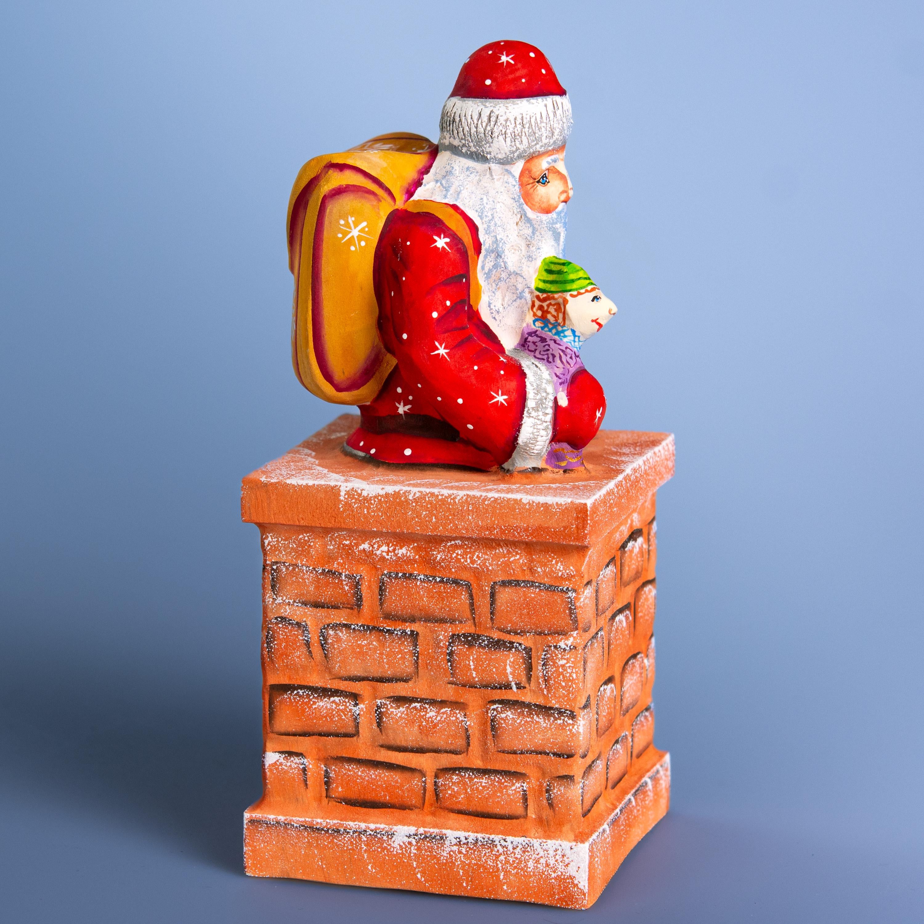 Hand Carved Wooden Santa Claus Figurine - Handmade Christmas Decor