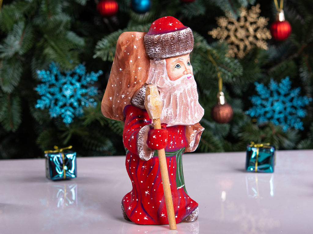 Hand carved Santa wooden figurine 7 inch, Holy Family scene