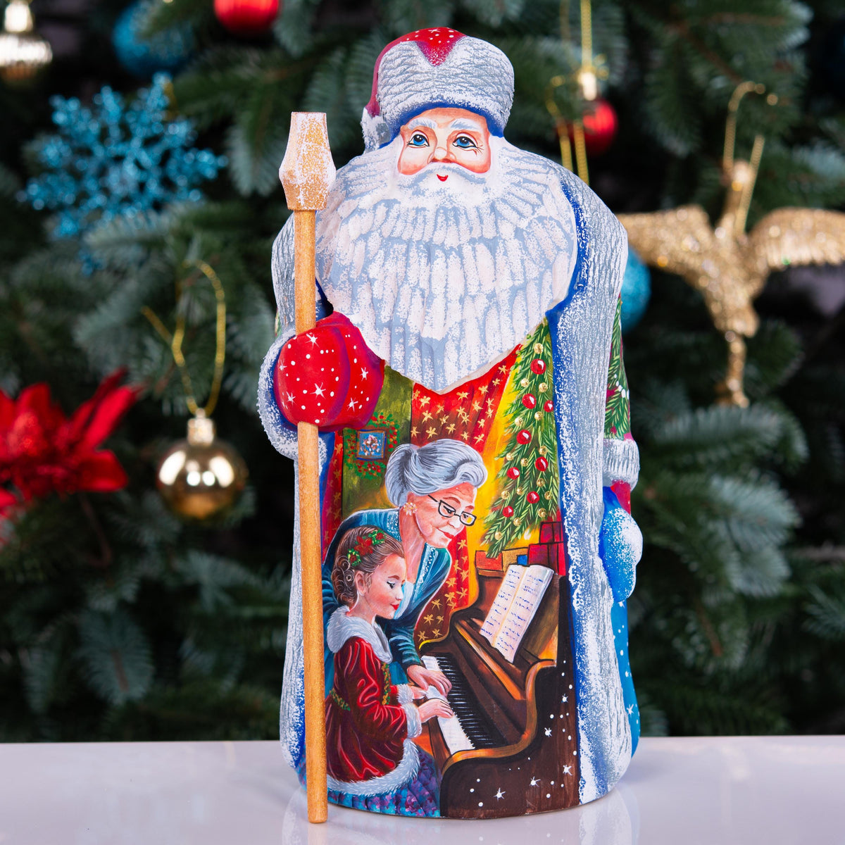 Hand Carved Wooden Santa Claus Figurine: Folk Art Christmas Decor