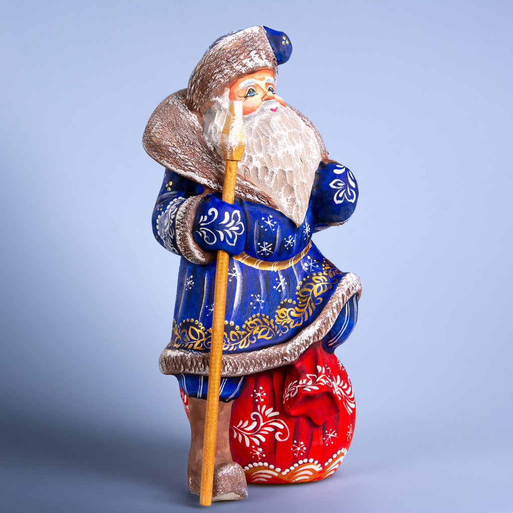 Hand carved Santa 9.5 inch solid wood figurine, Christmas mantel decor
