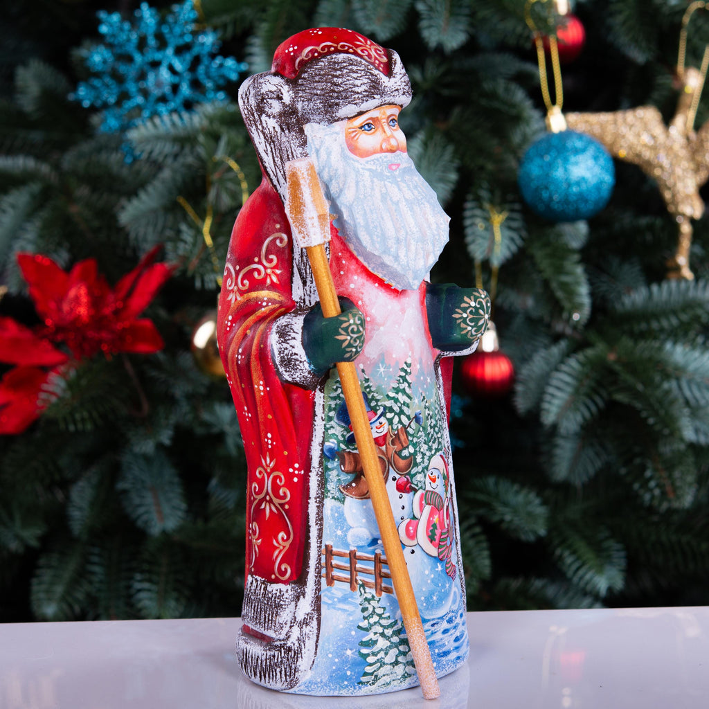 Hand Carved Wooden Santa Claus Figurine: 9" Christmas Decor