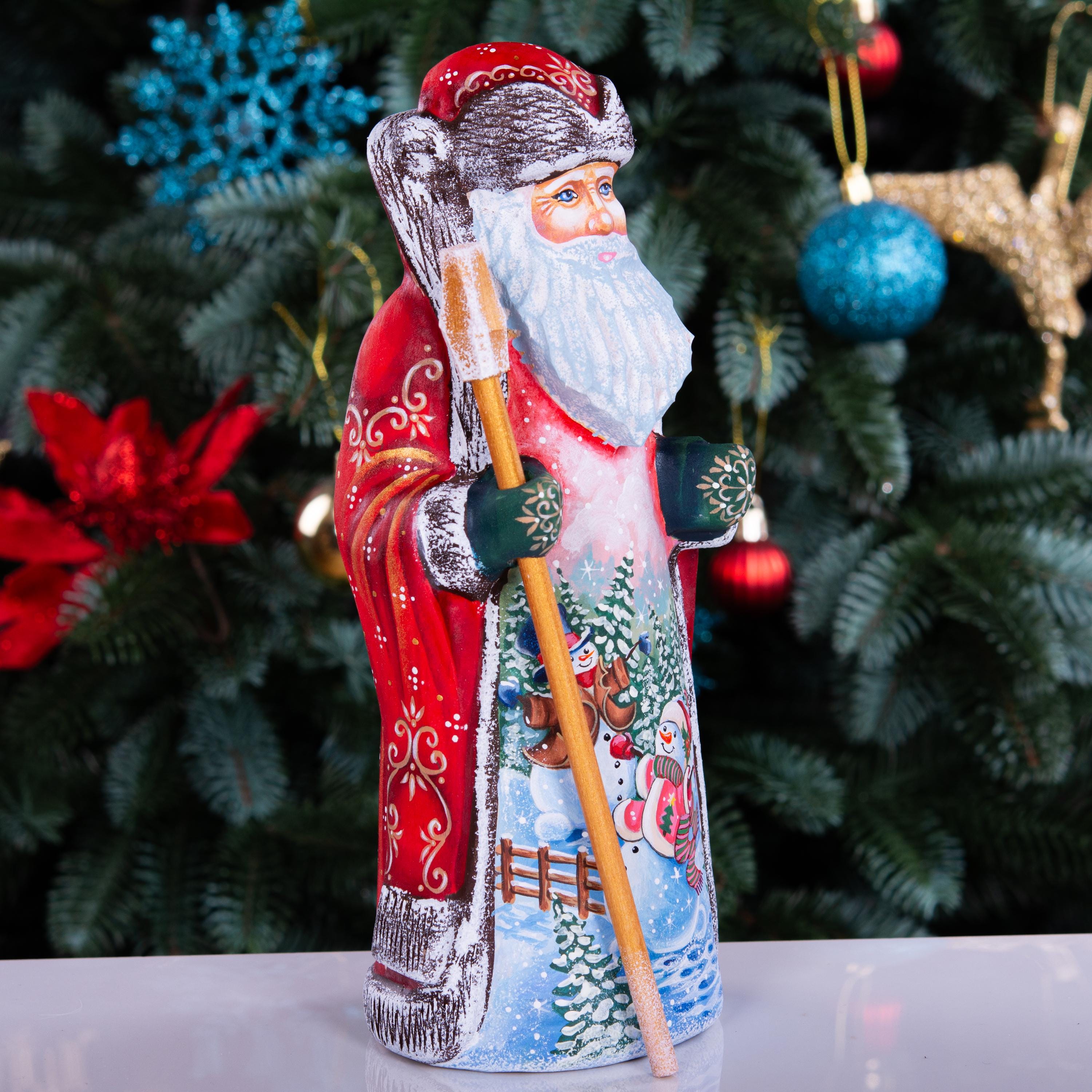 Hand Carved Wooden Santa Claus Figurine: 9" Christmas Decor