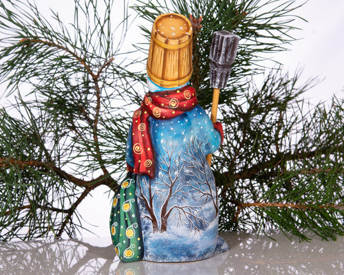 Christmas snowman wood figurine 8 inch, snowy cottage artwork, festive table centerpiece