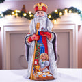 St Nicholas Figurine 13 inch, Hand Carved Wood, Miter Hat, Child Letter Scene