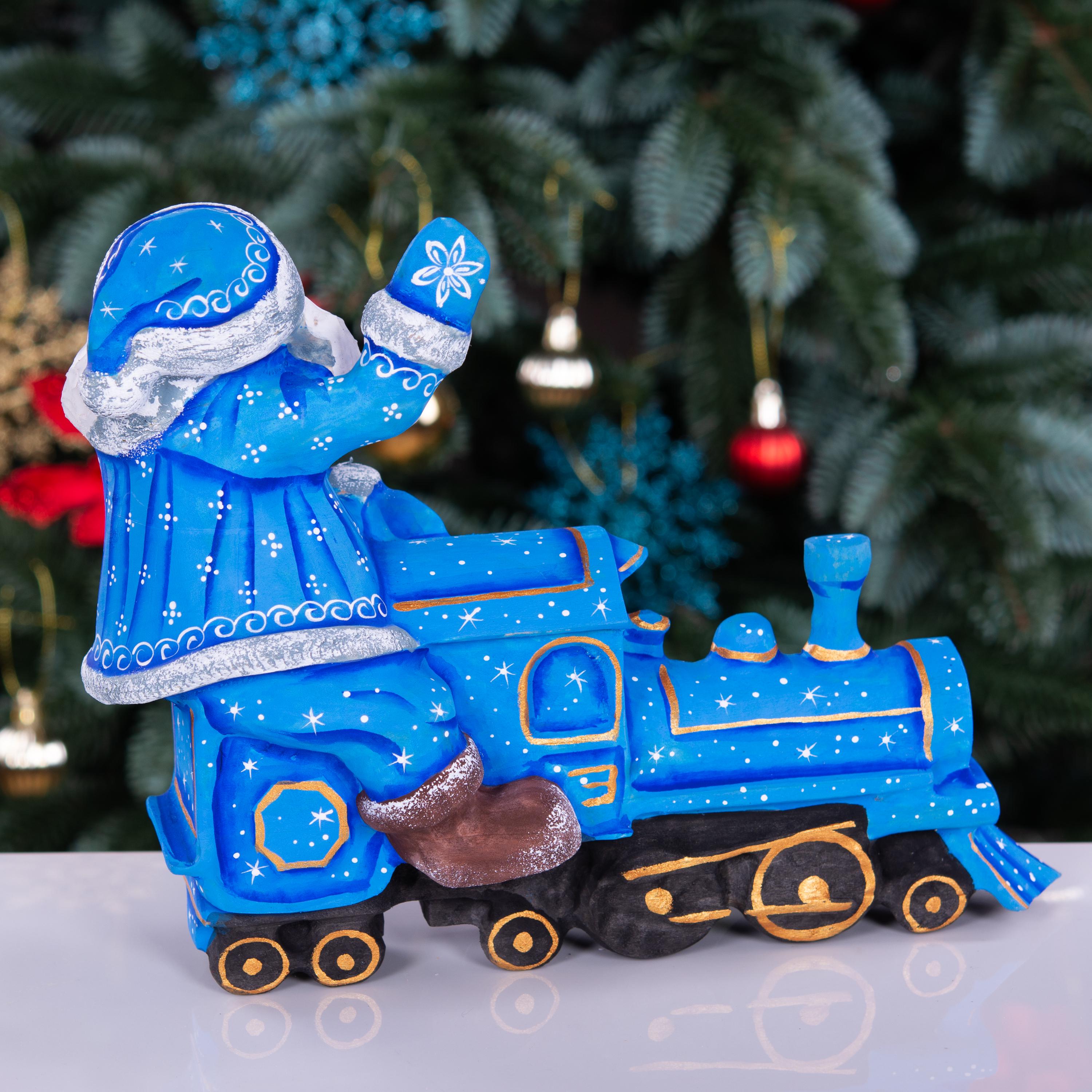 Hand-Carved Wooden Santa Claus Figurine: Christmas Train Decor