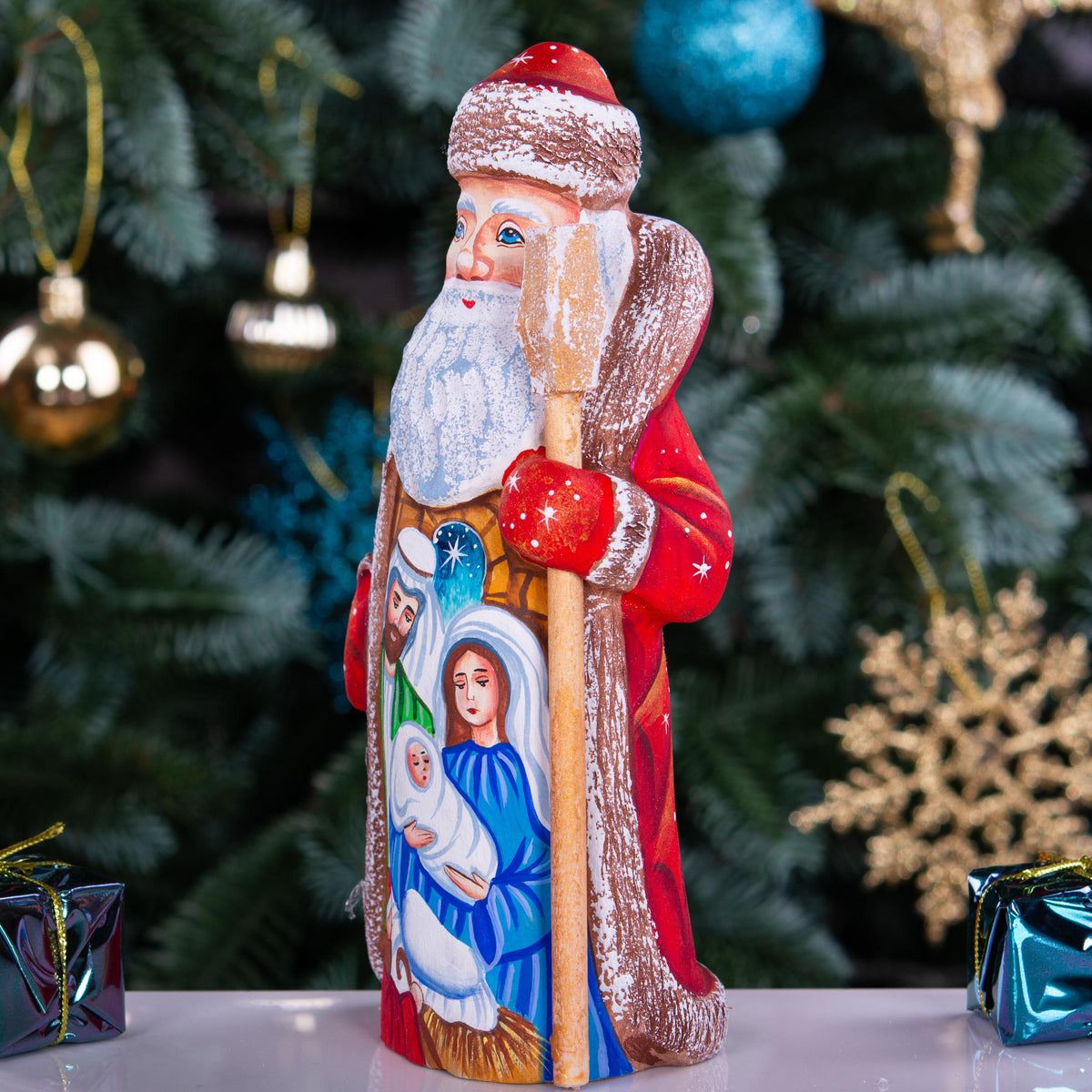 Old World Santa Figurine 7", Holy Family Nativity, Hand Painted