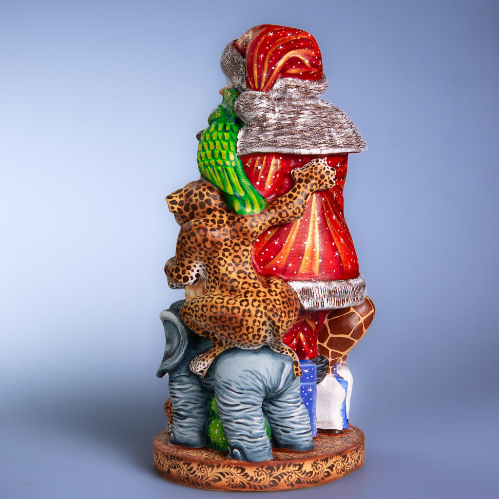 Collector Wooden Santa figure 14 inch, folk art safari animal scene