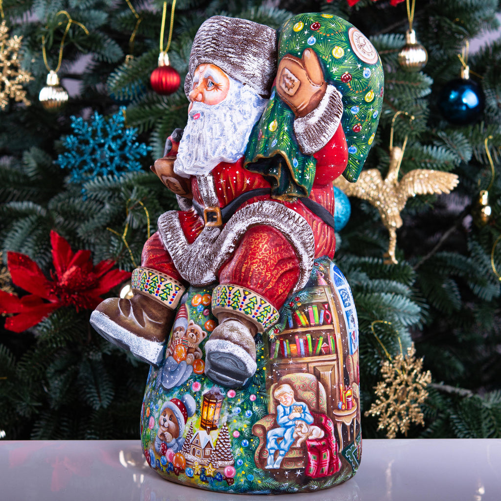 Artist Painted Santa Figurine 14 inch, Solid Wood, Fireplace and Gifts Mantel Decor