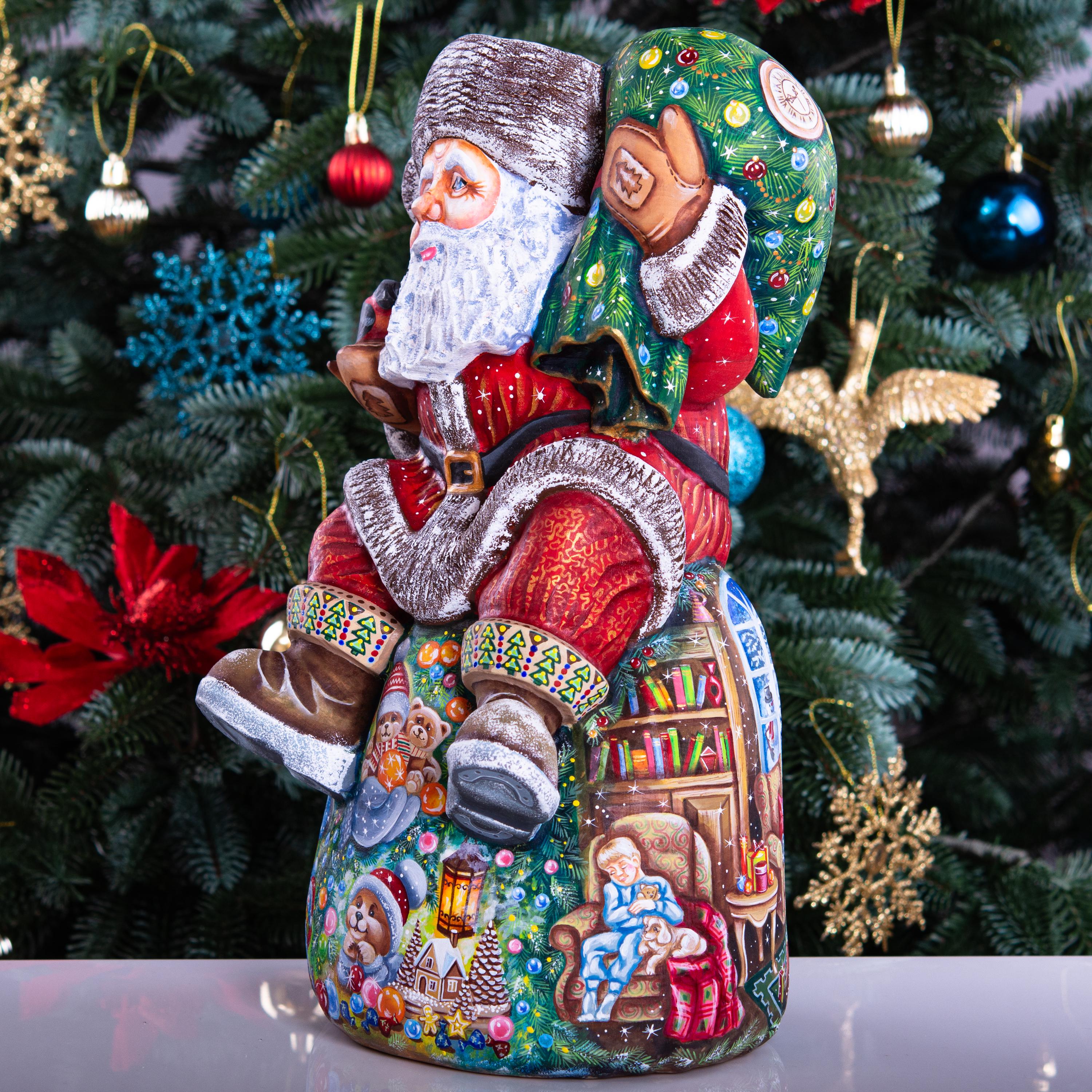Artist Painted Santa Figurine 14 inch, Solid Wood, Fireplace and Gifts Mantel Decor