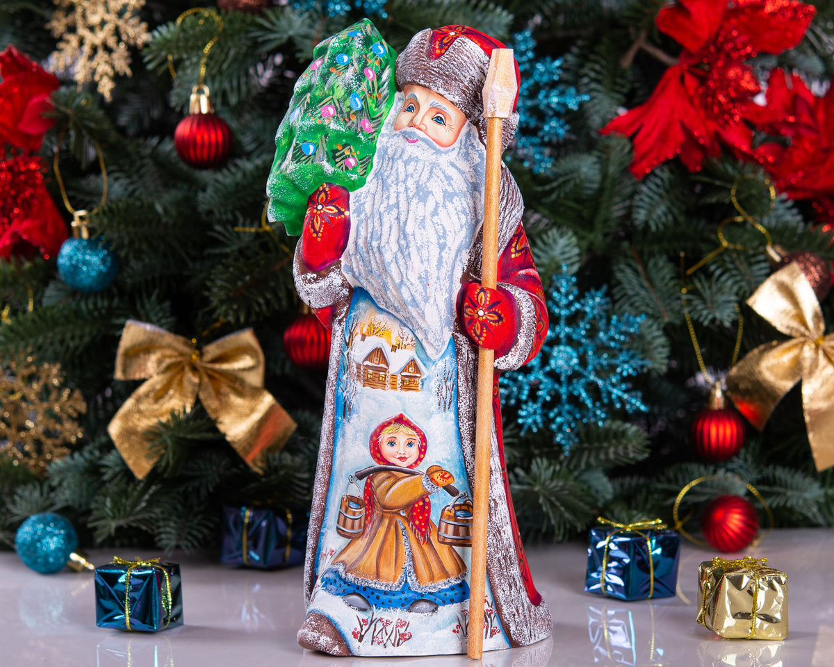 Handmade Wooden Santa Claus Figurine: Carved Folk Art Christmas Decor (10 inch)