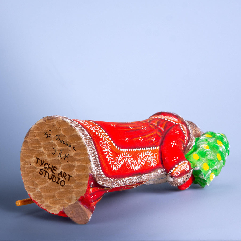 Hand Carved Santa Figurine: Red & Gold Robe, Wooden Christmas Mantel Decor