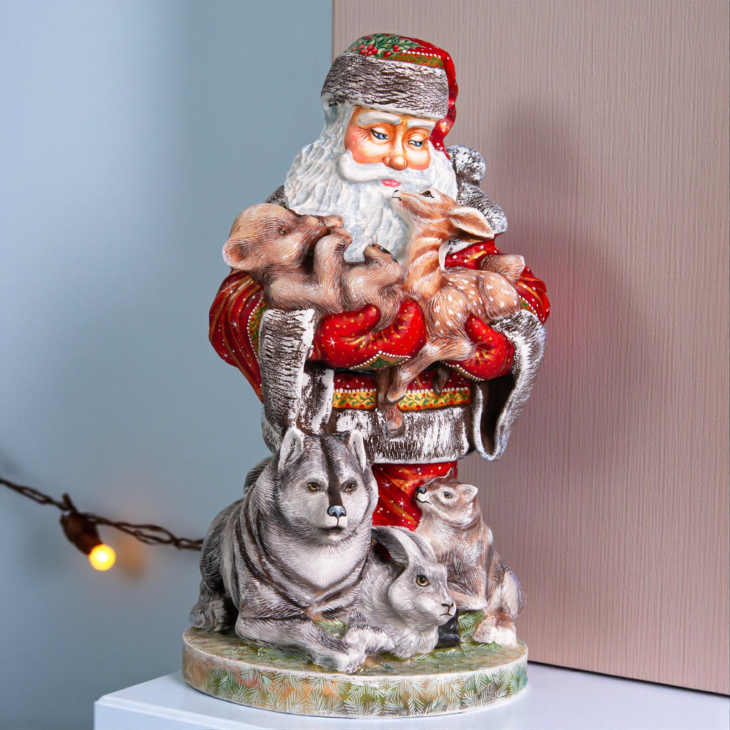 Hand Carved Wooden Santa Claus Figurine: Christmas Holiday Decor (14 inch)