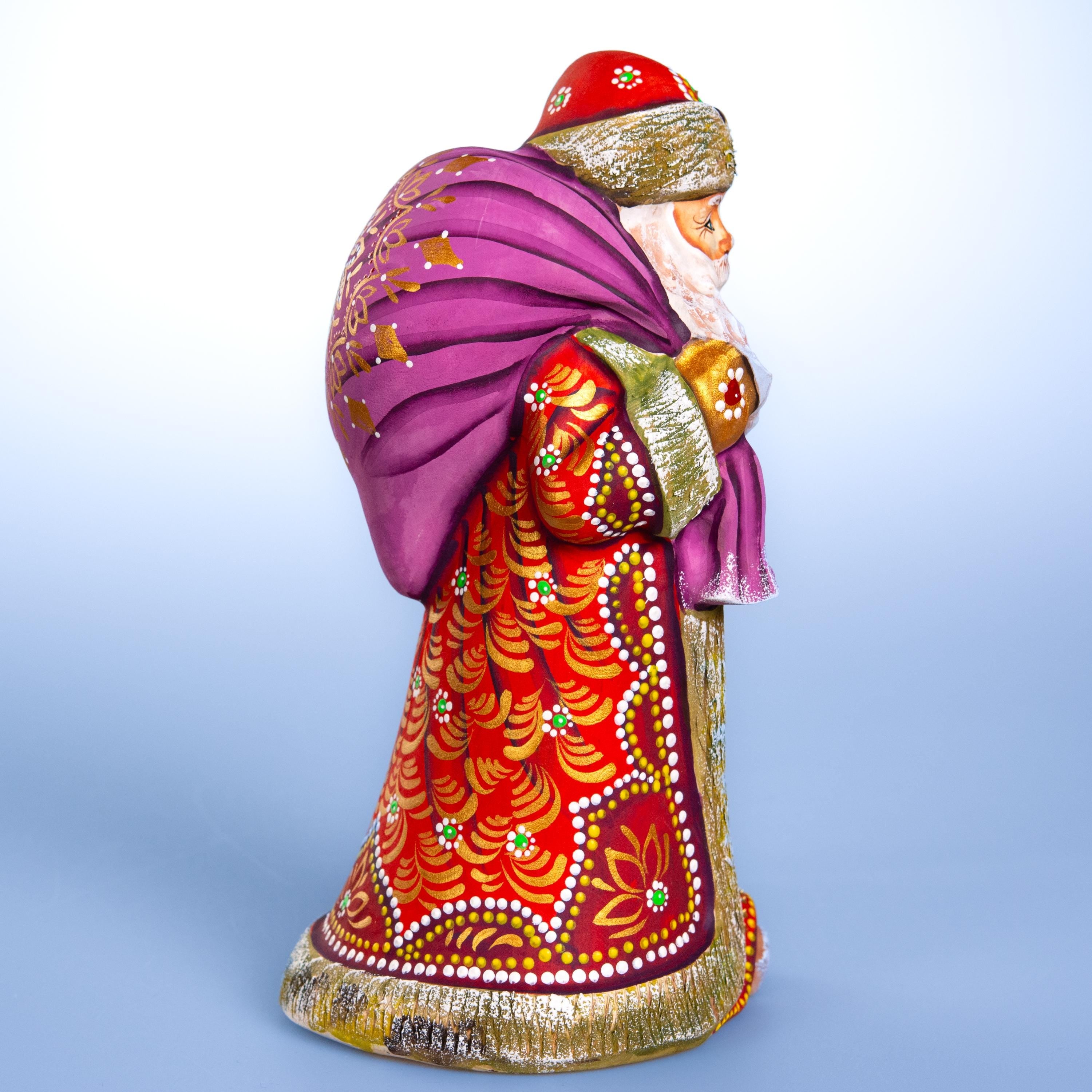 Hand carved Santa 9 inch solid wood figurine, folk art collectible