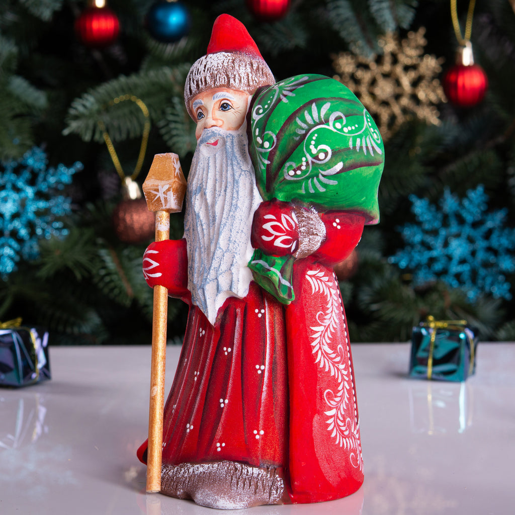 Hand-Carved Wooden Santa Claus Figurine: Retro Christmas Decor (8 inch)