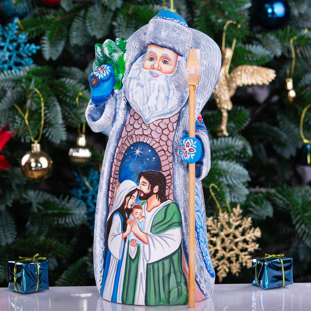 Collectible Old World Santa wood figure 10.5 inch, Holy Family nativity table display