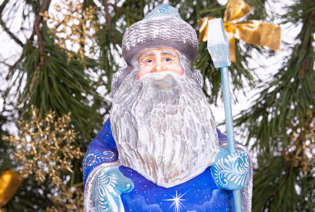 Santa Figurine 12.9", Nativity Scene, Blue Coat, Old World