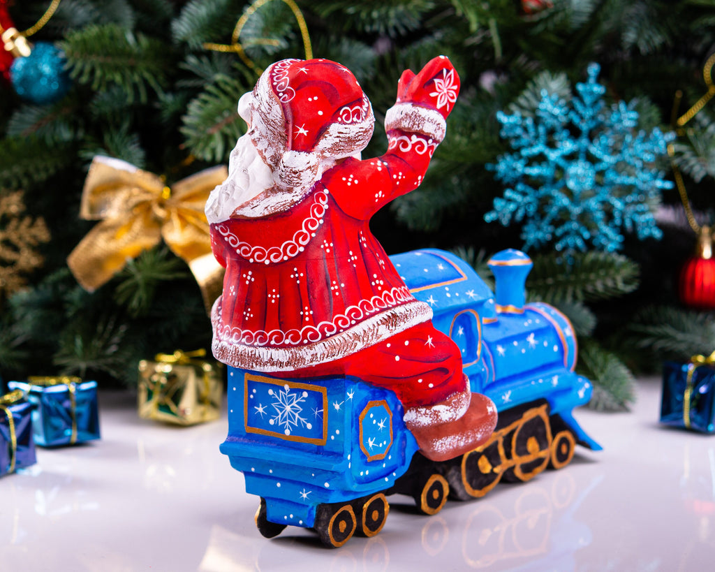 Hand Carved Wooden Santa Claus Figurine: Christmas Train Decor