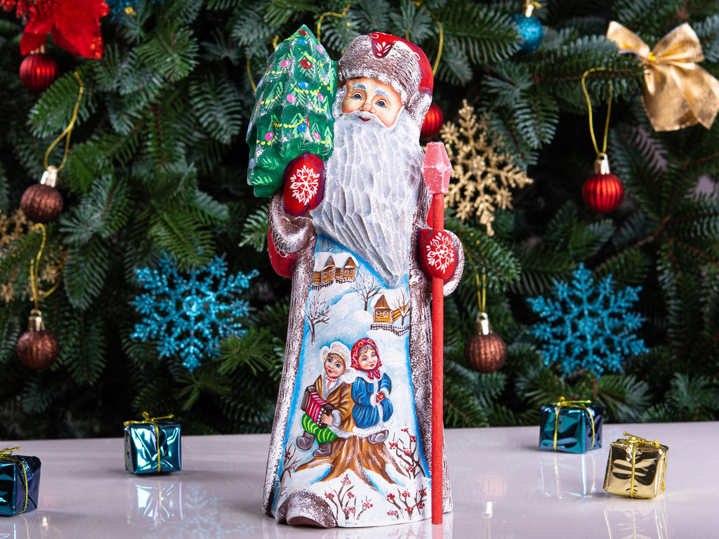 Rustic Santa Claus wood figure 10 inch, snowy country village, Christmas table décor