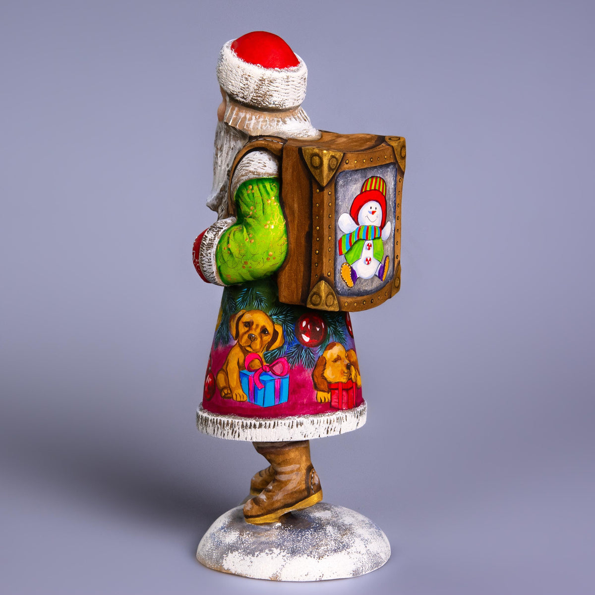 Santa with Puppy Figurine 11", Hand Carved Wood, Christmas Mantel Decor