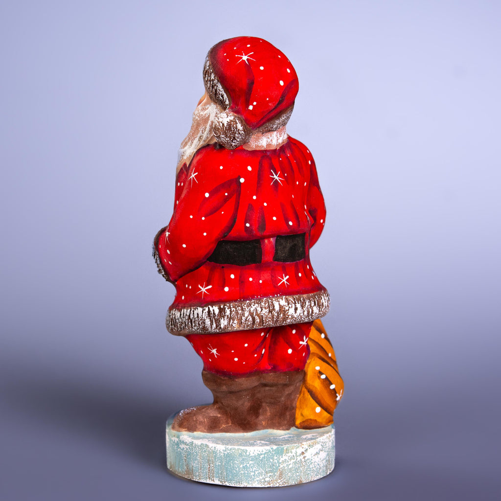 Father Christmas wooden figurine 6.3 inch, festive tabletop centerpiece