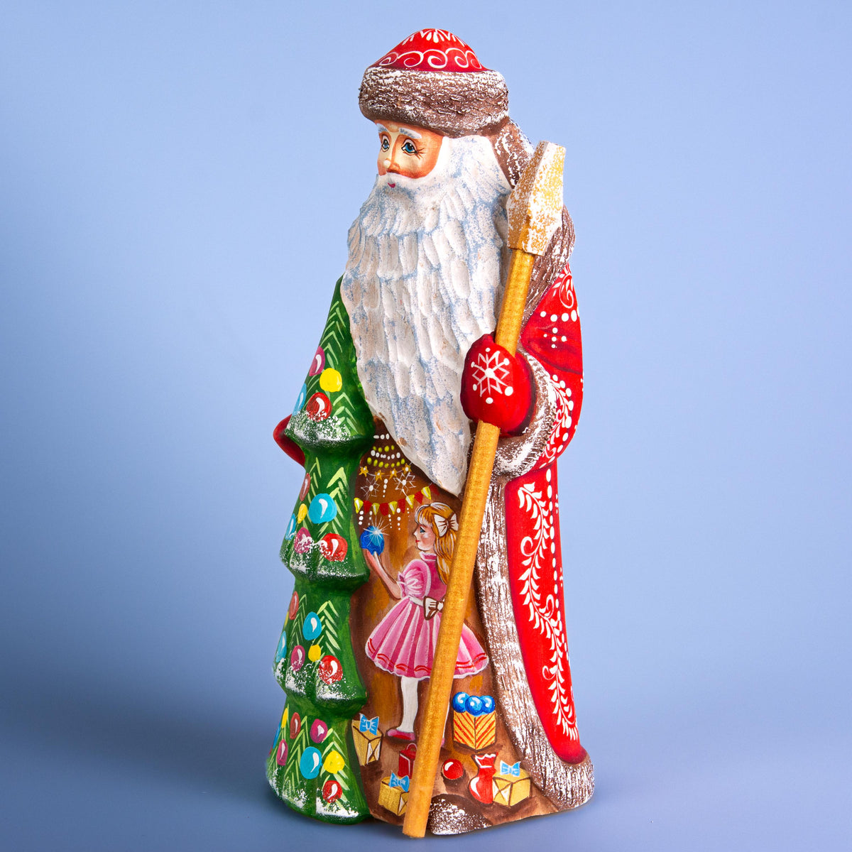Hand Carved Wooden Santa Claus Figurine: 9" Holiday Decor