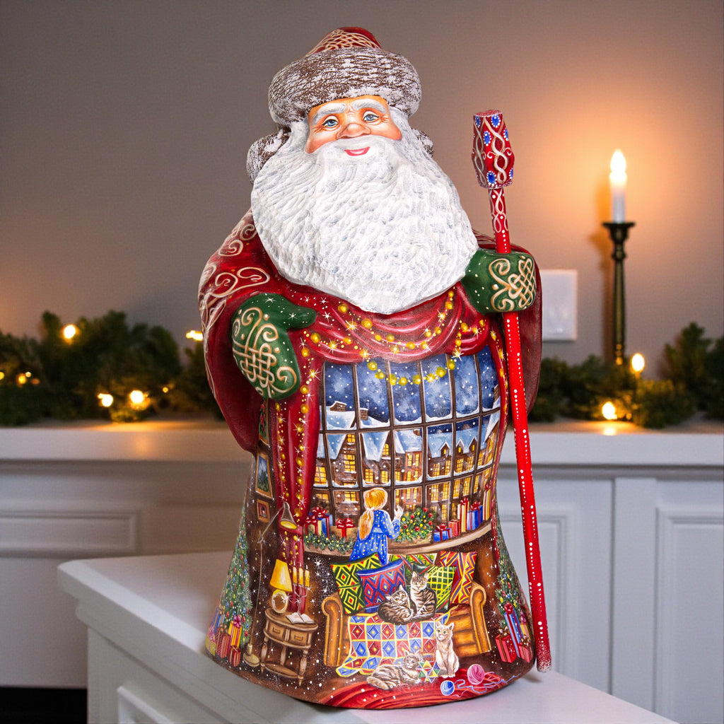 Father Christmas wooden figurine 14 inch, living room fireplace stockings, holiday home decor