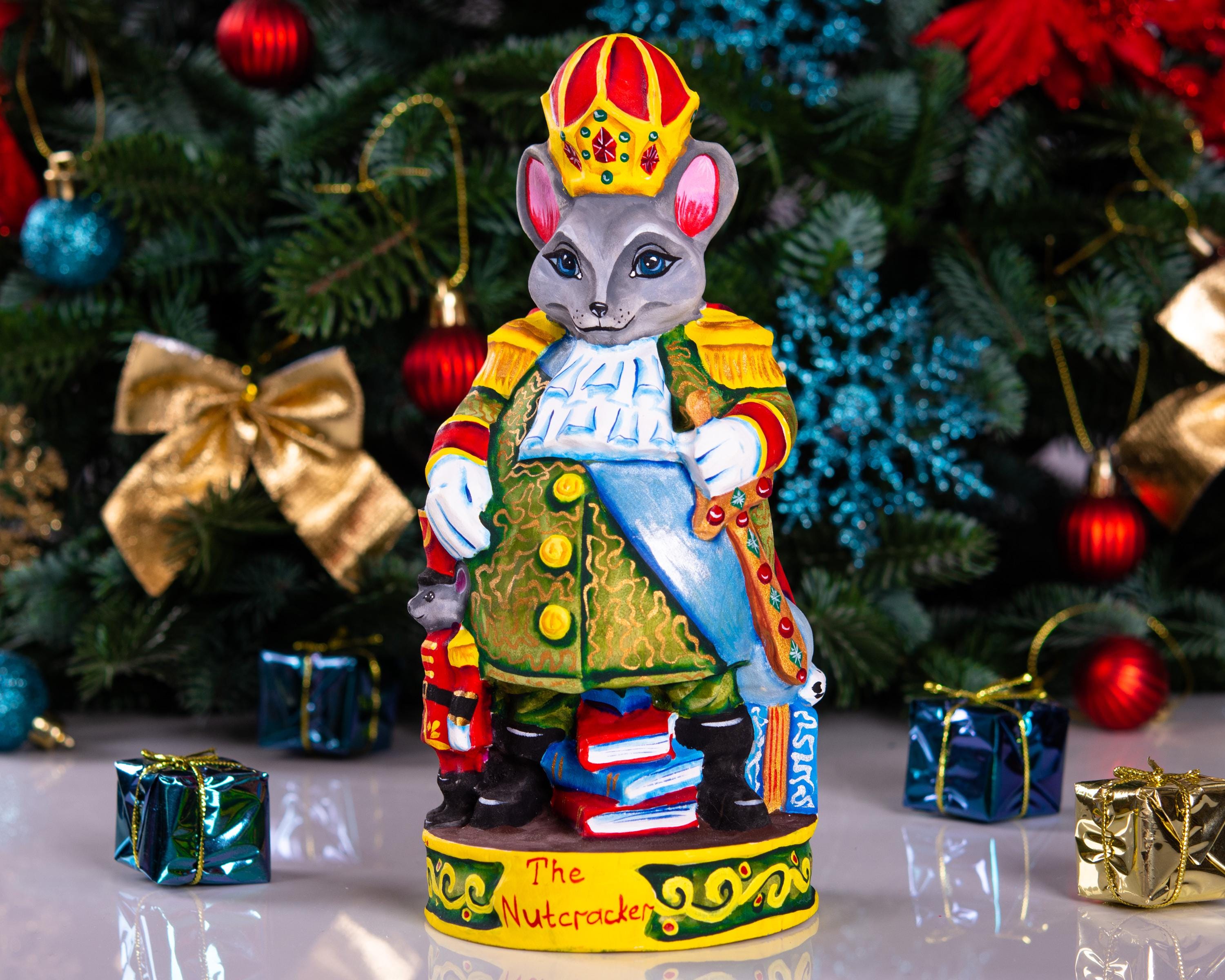 Hand carved Mouse King figurine 8.3 inch, Nutcracker mantel decor