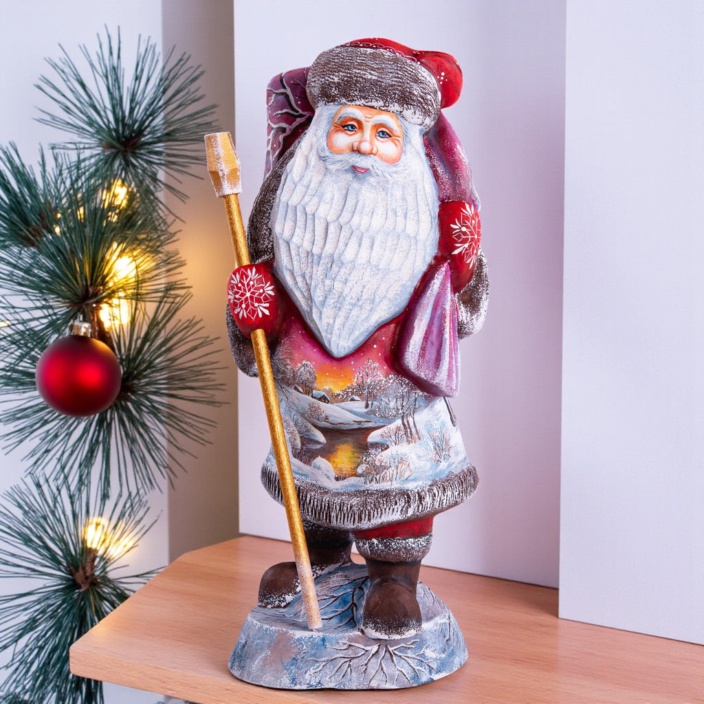 Hand carved Santa wooden figurine 11 inch, Father Christmas style, winter village, mantel decor